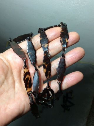 Antique Victorian Faux Tortoiseshell Necklace Chain Bracelet Faith Hope Charity 2