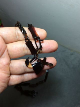 Antique Victorian Faux Tortoiseshell Necklace Chain Bracelet Faith Hope Charity 3
