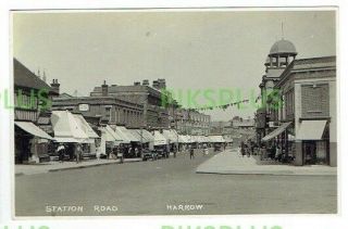 Old Postcard Station Road Harrow Middlesex Real Photo Vintage C.  1930