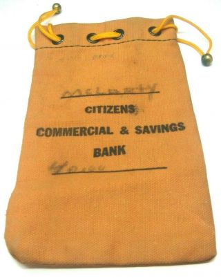 Vintage Citizens Commercial & Savings Bank Cloth Drawstring Money Bag Pouch