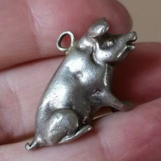 Large Heavy Vintage Sterling Silver Pig Charm Pendant 19.  2 Gms Vicenza Italy
