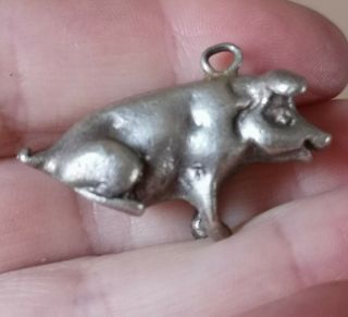 Large Heavy Vintage Sterling Silver Pig Charm Pendant 19.  2 gms Vicenza Italy 2
