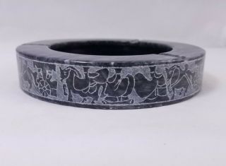 Italian Marble W/ Greco - Roman Pictograph Hand Carved Ashtray 5 7/8  X 1 1/8 ,