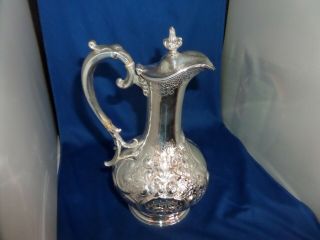 Large Victorian Chased Wine Jug C.  1870 John Sherwood & Sons Silver Plate