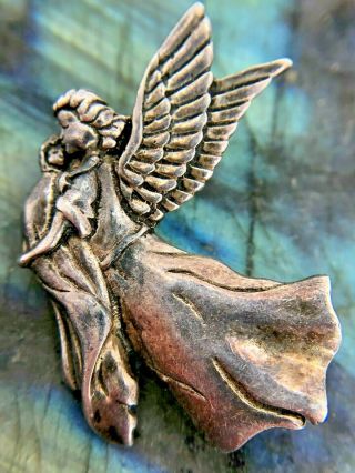 Jezlaine Vintage Sterling Silver Angel And Child Brooch Pin 3.  3 Grams