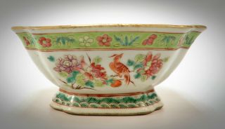 Antique Chinese Porcelain Tongzhi Period Footed Bowl Birds And Flowers