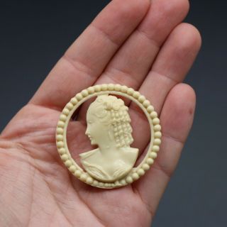 Vintage Antique C 1930s Round Celluloid Cameo Brooch Norma Shearer (?)