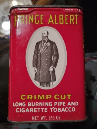 Vintage Prince Albert Crimp Cut Pipe And Cigarette Tobacco Tin 1.  5 Oz Can - Red