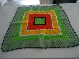 Vintage Retro Crochet Blanket Lime Green Orange Throw Nanna Rug