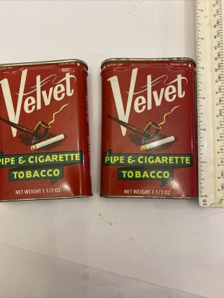 2 Vintage Velvet Pipe And Cigarette Tobacco Tins
