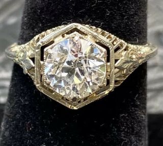Antique 18k White Gold Filigree Ring Vintage Engagement Ring