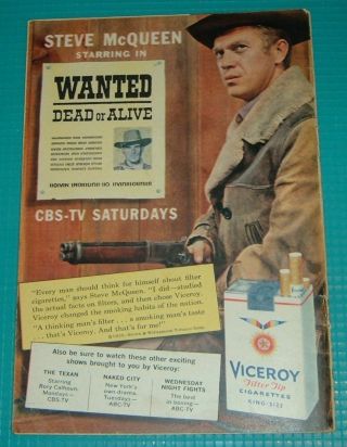 1959 Viceroy Cigarette Ad Steve Mcqueen Wanted,  Dead Or Alive Western Tv Series