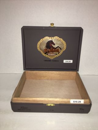 Stallone Cowboy Series Toro Broad Leaf Empty Wooden Cigar Box Humidor With Clasp 2