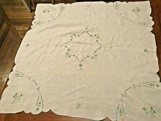 Vintage Art Deco Linen Embroidered Table Cloth Shabby Chic Freepost Uk