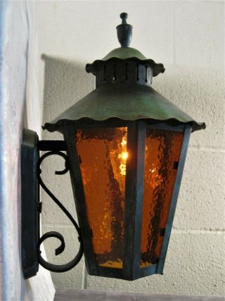 Sconce Porch / Wall Light Solid Copper Vintage Mission Arts & Crafts Patina