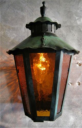 Sconce Porch / Wall Light Solid Copper Vintage Mission Arts & Crafts Patina 4