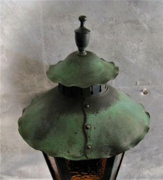 Sconce Porch / Wall Light Solid Copper Vintage Mission Arts & Crafts Patina 5