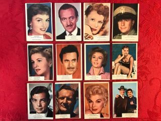 1958 Kane Film Stars 12 Large Card Part Set - Donna Reed - David Niven - Maureen Ohara