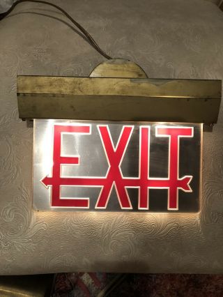 Antique Lighted Theater Exit Sign Architectural Vintage Chicago Electric 1 Of 2