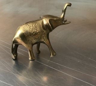 Brass Elephant Lucky Trunk Up 4” Vintage Figurine Statue Art Deco