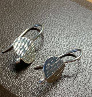 Vintage 925 Silver Modernist Textured Oval Drop Earrings