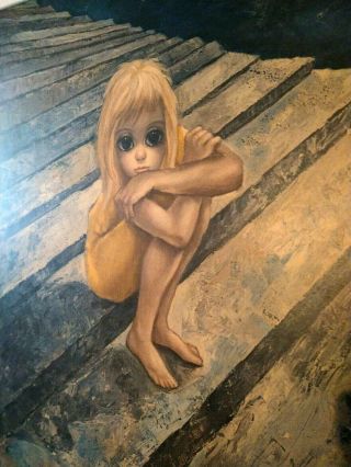 Vintage 1960 ' s Walter Keane Lithograph Alone Frame Mid Century Modern 2