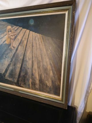 Vintage 1960 ' s Walter Keane Lithograph Alone Frame Mid Century Modern 6