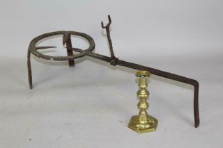 Extremely Rare 17th C Pilgrim Wrought Iron Standing Trivet With Utensil Holder