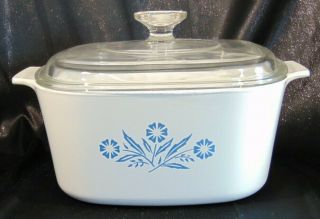Vintage Corning Ware Blue Cornflower Glass 5 Liter Casserole Dish W/pyrex Lid