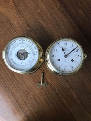Schatz Royal Mariner Ships Bell Clock & Barometer Matching Set W/key Read Parts