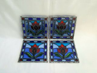 A Vintage Signed Set Of Four Stained Glass Panels,  1 Pair Are Three Dimensional