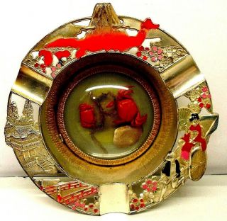Vintage Metal Souvenir Ashtray Made In Japan Hand Painted