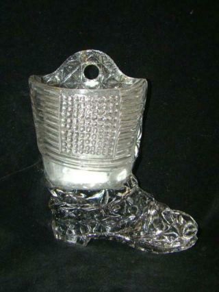 Vintage Clear Glass Match Holder Wall Pocket,  Boot Shape,  Kitchen Stove