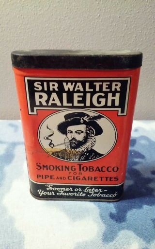 Empty Sir Walter Raleigh Vintage Pocket Tobacco Tin With Stamp Pipe & Cigarettes