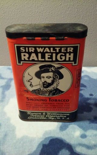 Empty Sir Walter Raleigh Vintage Pocket Tobacco Tin with Stamp Pipe & Cigarettes 2