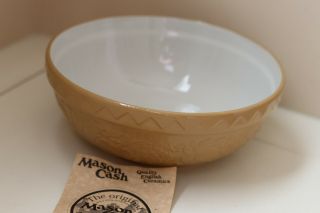 Vintage Mason Cash Mixing Bowl Tan Exterior White Interior Retired Fruit Relief