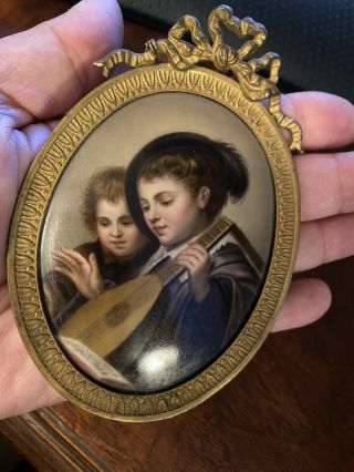 Antique Hand Painted Portrait Brooch Mini Framed Portrait 4 1/2 In X 3 In.