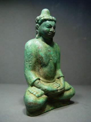 Antique Bronze Meditating Buddha Amulet - Mon Dvaravati Influence.  19th C