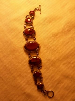 Vintage Mexican Sterling Silver 925 Red Jasper Bracelet With Large Stones 8 "