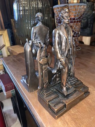 Antique Abraham Lincoln Patriotic Bookends Pompeian Bronze Clad,  George Bissell