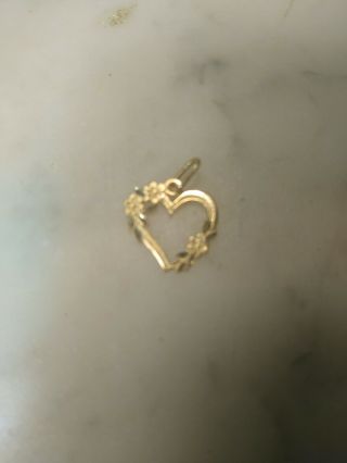 Real 14k Yellow Gold Diamond Cut Love Heart Flower Vintage Small Charm Pendant