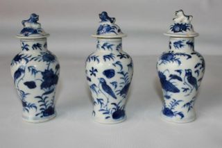3 Chinese Porcelain Pottery Vase Vases W.  Lid 19th C Century Antique Bird Decor
