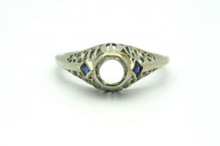 Estate Art - Deco 18k White Gold Semi - Mount 4.  0mm Sapphire Vintage Ring