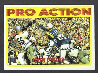 1972 Topps Pro Action Johnny Unitas 251 Auto Autographed Signed Colts Card