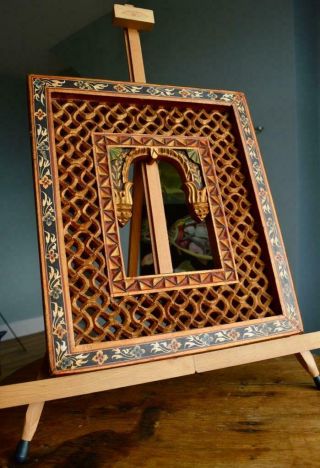 Antique Carved Painted Picture Frame Arts & Crafts Islamic Indian Moorish