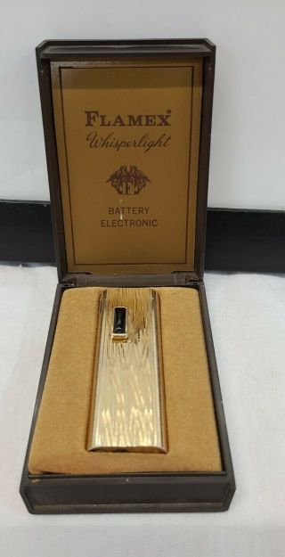Vintage Flamex Whisperlight Battery Electronic Gold Lighter Made In Japan -
