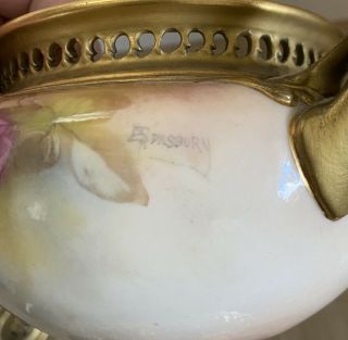Antique Vintage Royal Worcester England Artist Signed Lidded Sugar Bowl Urn Rose 2