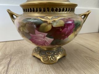 Antique Vintage Royal Worcester England Artist Signed Lidded Sugar Bowl Urn Rose 4