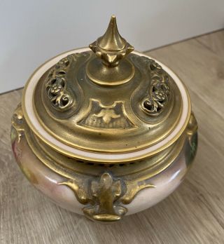 Antique Vintage Royal Worcester England Artist Signed Lidded Sugar Bowl Urn Rose 5