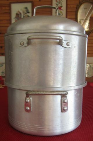 Vintage Leyse 3 Piece Brushed Aluminum Steamer,  Made In The Usa